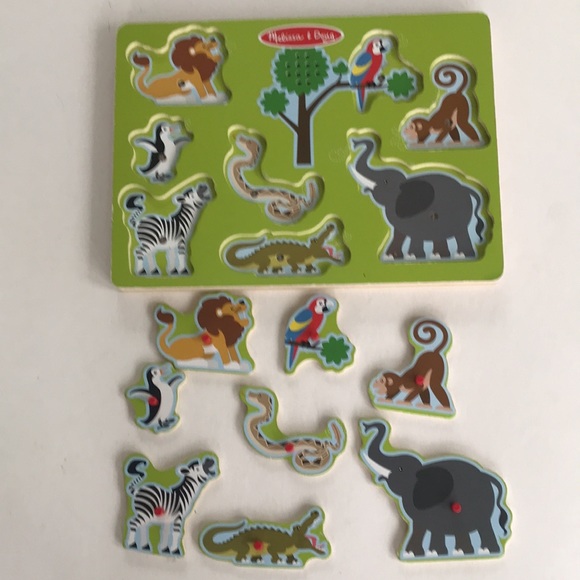 Melissa & Doug Zoo Animal Sounds Wood Puzzle Lion Elephant Zebra Monkey Peguin - Picture 2 of 6